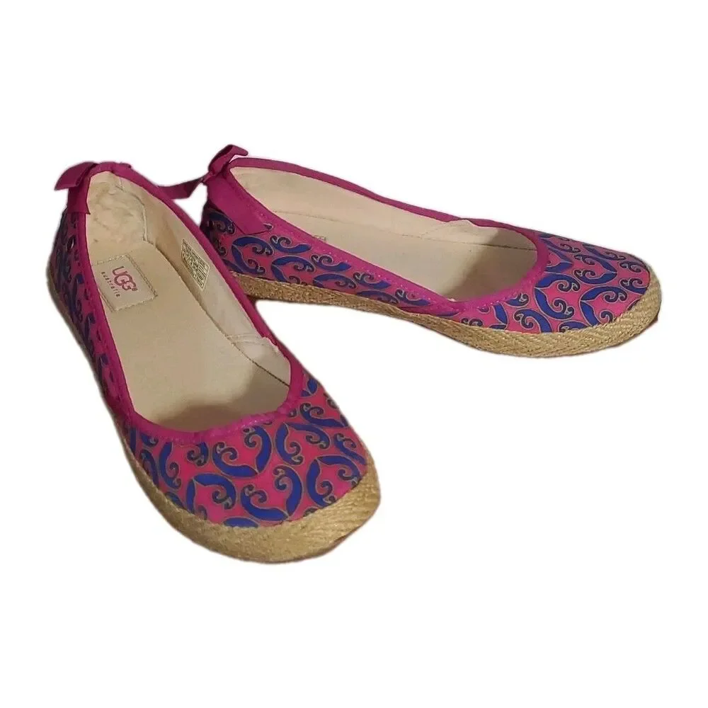 UGG Australia Size 9 Pink Purple Paisley Fabric Slip On Flats Espadrilles